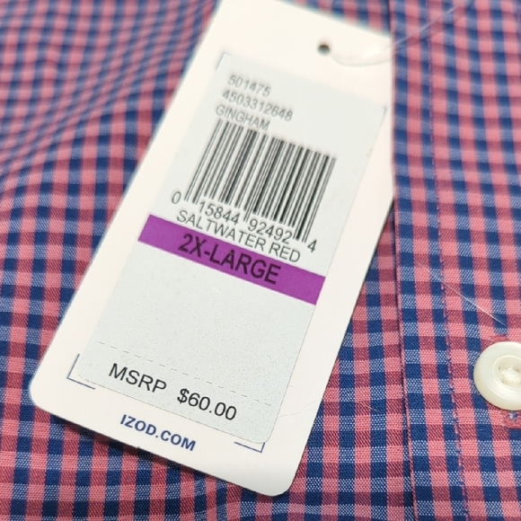 Izod Men's Burgundy Checkered Button Down Shirt - Picture 3 of 8